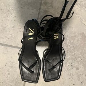 Black Zara strapped kitten heels